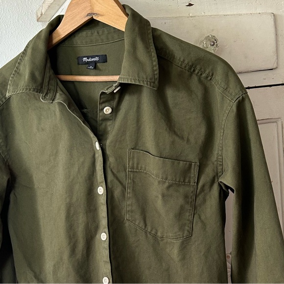 Madewell | Women’s Olive Green Button Front Single Breast Pocket Shirtdress Sz S - Picture 8 of 16